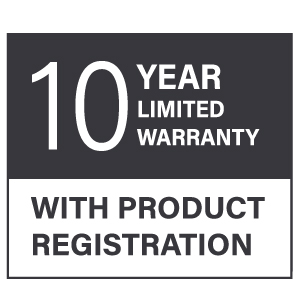 10 year limited warranty with product registration
